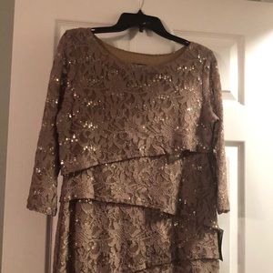 RN Studio Taupe gold sequin Dress NWT